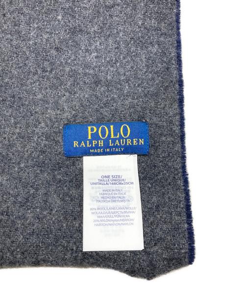 POLO RALPH LAUREN（ポロ・ラルフローレン）POLO RALPH LAUREN (ポロ・ラルフローレン) ポニー刺繍ウール混マフラー ネイビー サイズ:168cm×26cmの古着・服飾アイテム
