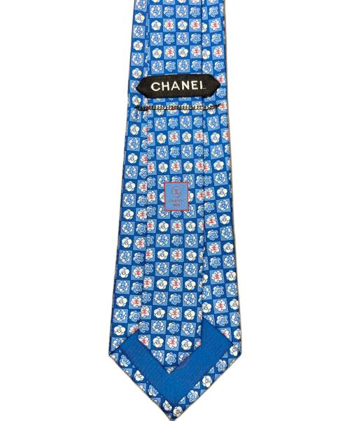 CHANEL（シャネル）CHANEL (シャネル) カメリア・ココマーク柄シルクネクタイ スカイブルー サイズ:表記なしの古着・服飾アイテム