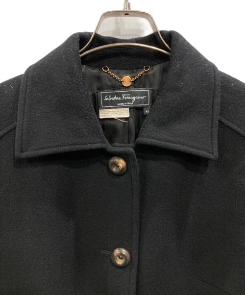Salvatore Ferragamo（サルヴァトーレ フェラガモ）Salvatore Ferragamo (サルヴァトーレ フェラガモ) ヴァージンウール×カシミヤ ステンカラーコート ブラック サイズ:42の古着・服飾アイテム