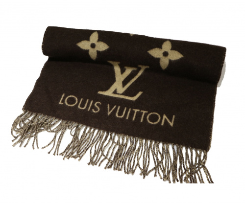 LOUIS VUITTON（ルイ ヴィトン）LOUIS VUITTON (ルイヴィトン) カシミヤ大判ダブルフェイスマフラー ブラウン サイズ:-の古着・服飾アイテム