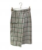 Diagramダイアグラム）の古着「ワンショルダーチェックラップスカート」｜グリーン