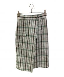 Diagram（ダイアグラム）の古着「ワンショルダーチェックラップスカート」｜グリーン