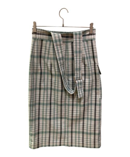 Diagram（ダイアグラム）Diagram (ダイアグラム) ワンショルダーチェックラップスカート グリーン サイズ:38の古着・服飾アイテム
