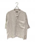 MARGARET HOWELLマーガレットハウエル）の古着「ノーカラー半袖リネンシャツ」｜ベージュ