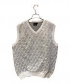 1piu1uguale3ウノピュウノウグァーレトレ）の古着「ロゴ総柄ニットベスト」｜ホワイト