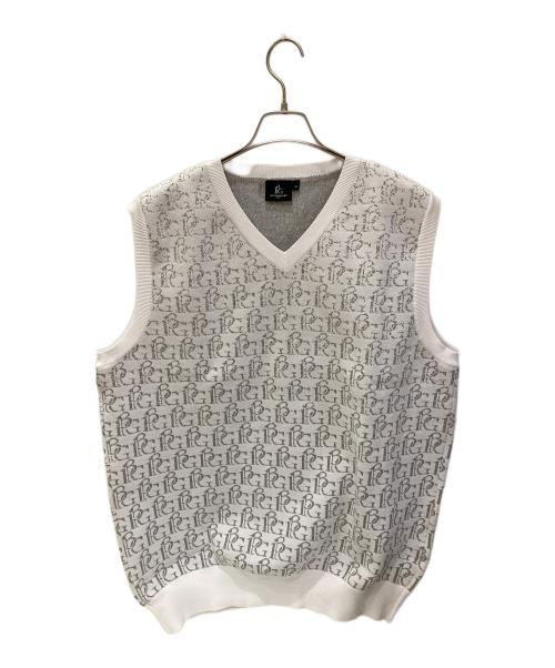 1piu1uguale3（ウノピュウノウグァーレトレ）1piu1uguale3 (ウノピュウノウグァーレトレ) ロゴ総柄ニットベスト ホワイト サイズ:VIの古着・服飾アイテム