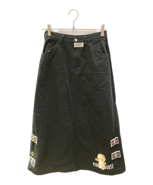 PINK HOUSE（ピンクハウス）PINK HOUSE (ピンクハウス) キューピーロゴ刺繍ワッペンスカート ブラック サイズ:Lの古着・服飾アイテム