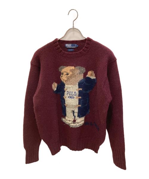POLO RALPH LAUREN（ポロ・ラルフローレン）POLO RALPH LAUREN (ポロ・ラルフローレン) 古着ダッフルポロベアウールニット ボルドー サイズ:Lの古着・服飾アイテム