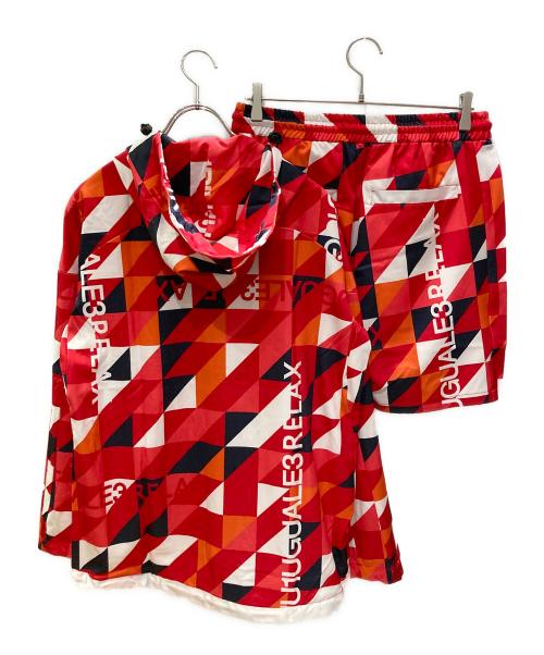 1PIU1UGUALE3 RELAX（ウノピゥウノウグァーレトレ リラックス）1PIU1UGUALE3 RELAX (ウノピゥウノウグァーレトレ リラックス) ロゴ総柄セットアップジャージ レッド サイズ:Lの古着・服飾アイテム