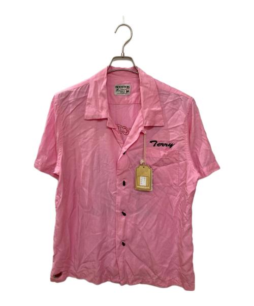 HOUSTON（ヒューストン）HOUSTON (ヒューストン) 刺繍オープンカラーシャツ ピンク サイズ:Lの古着・服飾アイテム