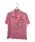 HOUSTON（ヒューストン）の古着「刺繍オープンカラーシャツ」｜ピンク