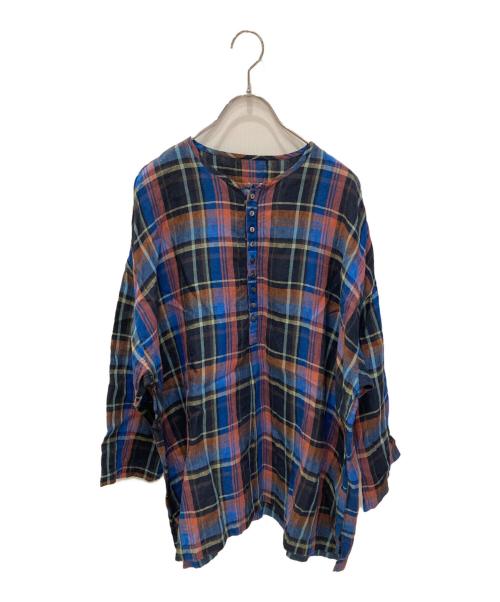 nest Robe（ネストローブ）nest Robe (ネストローブ) チェックプルオーバーリネンシャツ ネイビー サイズ:FREEの古着・服飾アイテム