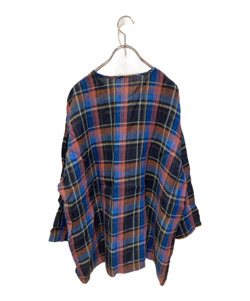 nest Robe（ネストローブ）nest Robe (ネストローブ) チェックプルオーバーリネンシャツ ネイビー サイズ:FREEの古着・服飾アイテム