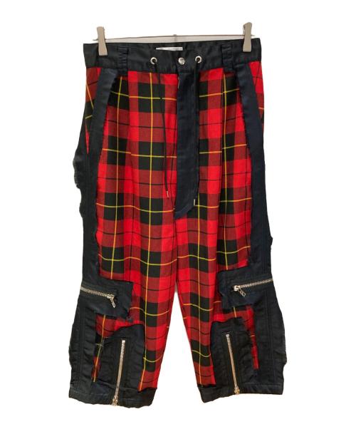 KIDILL（キディル）KIDILL (キディル) ジップ装飾デザインチェックパンツ レッド×ネイビー サイズ:44の古着・服飾アイテム