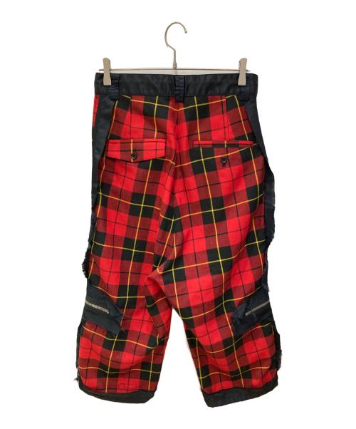 KIDILL（キディル）KIDILL (キディル) ジップ装飾デザインチェックパンツ レッド×ネイビー サイズ:44の古着・服飾アイテム