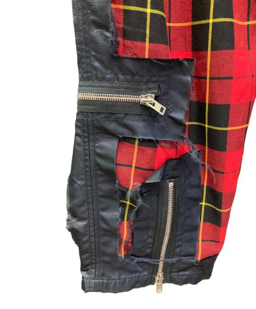 KIDILL（キディル）KIDILL (キディル) ジップ装飾デザインチェックパンツ レッド×ネイビー サイズ:44の古着・服飾アイテム