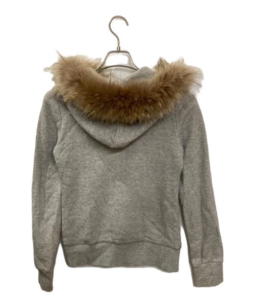 BURBERRY BLUE LABEL（バーバリー ブルー レーベル）BURBERRY BLUE LABEL (バーバリー ブルー レーベル) ラクーンファー付きロゴ刺繍ジップパーカー グレー サイズ:38の古着・服飾アイテム