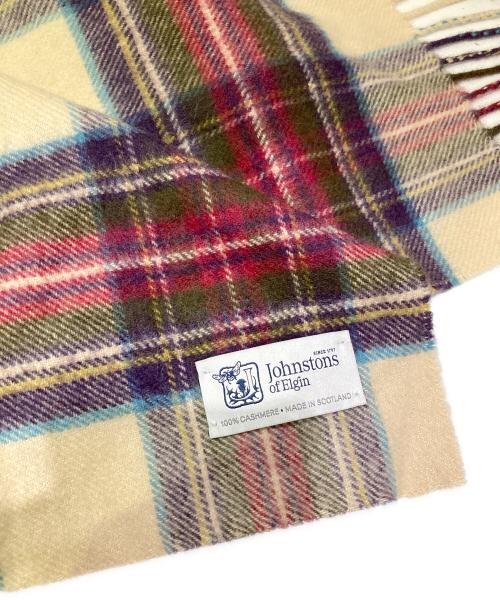 JOHNSTONS OF ELGIN（ジョンストンズオブエルガン）JOHNSTONS OF ELGIN (ジョンストンズオブエルガン) カシミヤチェックマフラー ベージュの古着・服飾アイテム