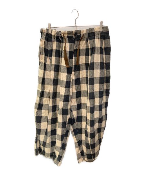 sillage（シアージ）sillage (シアージ) リネンコットンチェックサーキュラーパンツ ベージュ×ブラックの古着・服飾アイテム