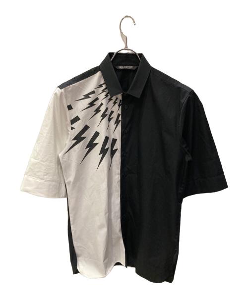 NEIL BARRETT（ニールバレット）NEIL BARRETT (ニールバレット) サンダープリント半袖シャツ ブラック×ホワイト サイズ:Sの古着・服飾アイテム