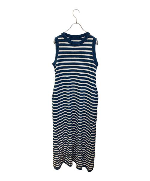 45R（フォーティファイブ・アール）45R (フォーティファイブ・アール) 薄天竺のボーダーノースリーブマキシドレス ホワイト×インディゴ サイズ:不明(実寸サイズをご確認ください)の古着・服飾アイテム
