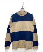 stussyステューシー）の古着「裾ロゴ刺繍モックボーダーロンTee」｜ブラウン×ブルー