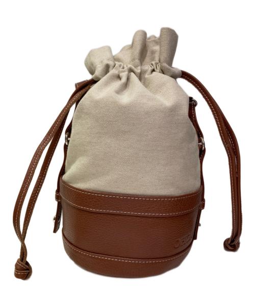 OHGA（オオガ）OHGA (オオガ) キャンバスレザー巾着ショルダーバッグ ベージュの古着・服飾アイテム