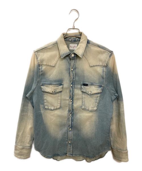 BIG JOHN（ビッグジョン）BIG JOHN (ビッグジョン) ヴィンテージ加工デニムストレッチウエスタンシャツ インディゴ サイズ:Lの古着・服飾アイテム