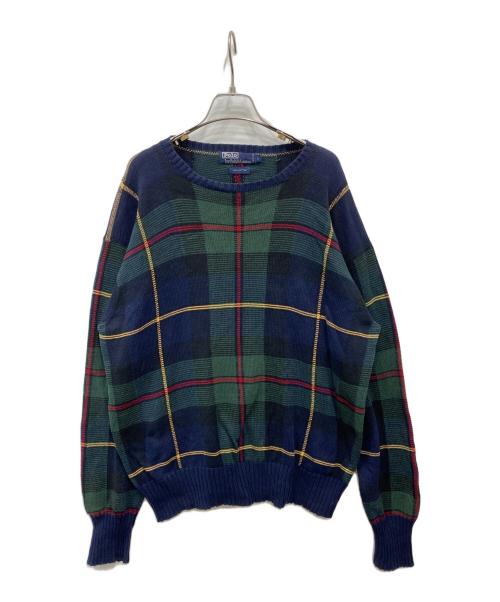 POLO RALPH LAUREN（ポロ・ラルフローレン）POLO RALPH LAUREN (ポロ・ラルフローレン) 古着チェックニット グリーン×ネイビー サイズ:Lの古着・服飾アイテム