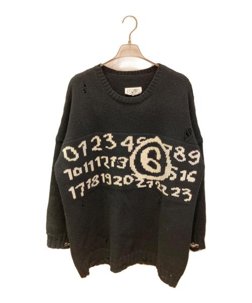 MM6 Maison Margiela（エムエムシックスメゾンマルジェラ）MM6 Maison Margiela (エムエムシックスメゾンマルジェラ) クラッシュ加工クルーネックセーター ブラック サイズ:Mの古着・服飾アイテム