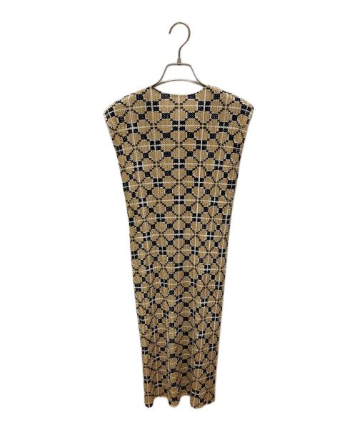 PLEATS PLEASE（プリーツプリーズ）PLEATS PLEASE (プリーツプリーズ) 柄ノースリーブワンピース イエロー サイズ:3の古着・服飾アイテム