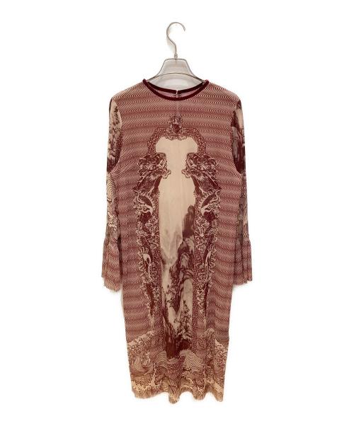 VIVIENNE TAM（ヴィヴィアンタム）VIVIENNE TAM (ヴィヴィアンタム) ドラゴンビルプリントワンピース レッド×ベージュ サイズ:42の古着・服飾アイテム