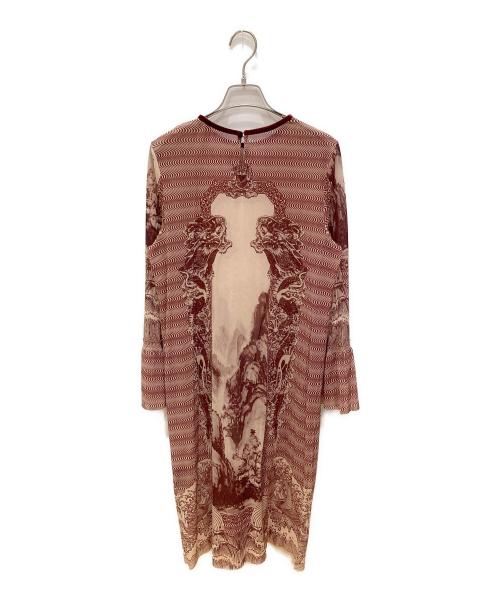 VIVIENNE TAM（ヴィヴィアンタム）VIVIENNE TAM (ヴィヴィアンタム) ドラゴンビルプリントワンピース レッド×ベージュ サイズ:42の古着・服飾アイテム