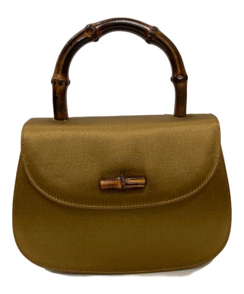 GUCCI（グッチ）GUCCI (グッチ) ヴィンテージバンブーハンドルサテンチェーンバッグ ブラウンの古着・服飾アイテム