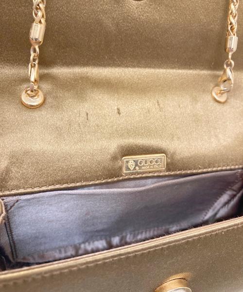 GUCCI（グッチ）GUCCI (グッチ) ヴィンテージバンブーハンドルサテンチェーンバッグ ブラウンの古着・服飾アイテム