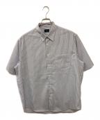 green label relaxingグリーンレーベルリラクシング）の古着「ウォッシャブルトロ ジャストルーズ ストライプ 半袖 シャツ ストレッチ」｜パープル