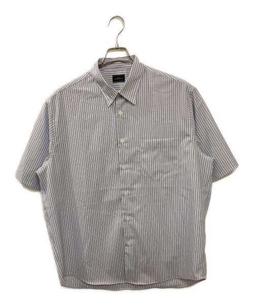 green label relaxing（グリーンレーベルリラクシング）green label relaxing (グリーンレーベルリラクシング) ウォッシャブルトロ ジャストルーズ ストライプ 半袖 シャツ ストレッチ パープル サイズ:Lの古着・服飾アイテム