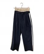 MAISON SPECIALメゾンスペシャル）の古着「レイヤードダブルウエストサイドラインパンツ」｜ネイビー