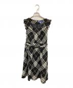 BURBERRY BLUE LABELバーバリーロンドンブルーレーベル）の古着「ウールチェックワンピース」｜ブラック×ベージュ