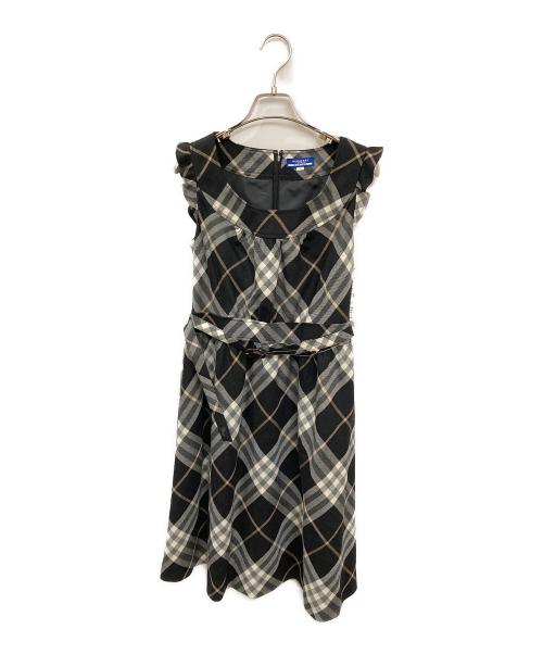 BURBERRY BLUE LABEL（バーバリーロンドンブルーレーベル）BURBERRY BLUE LABEL (バーバリーロンドンブルーレーベル) ウールチェックワンピース ブラック×ベージュ サイズ:Mの古着・服飾アイテム