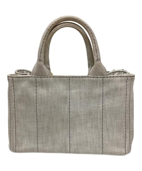 PRADA（プラダ）PRADA (プラダ) カナパフラワーモチーフハンドバッグ ライトグレーの古着・服飾アイテム