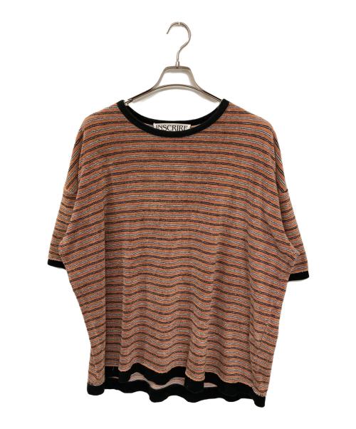 INSCRIRE（アンスクリア）INSCRIRE (アンスクリア) パイルボーダーTシャツ オレンジ サイズ:Lの古着・服飾アイテム