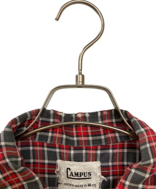 CAMPUS（キャンパス）CAMPUS (キャンパス) ヴィンテージオープンカラーシャツ レッド×グレー サイズ:Mの古着・服飾アイテム