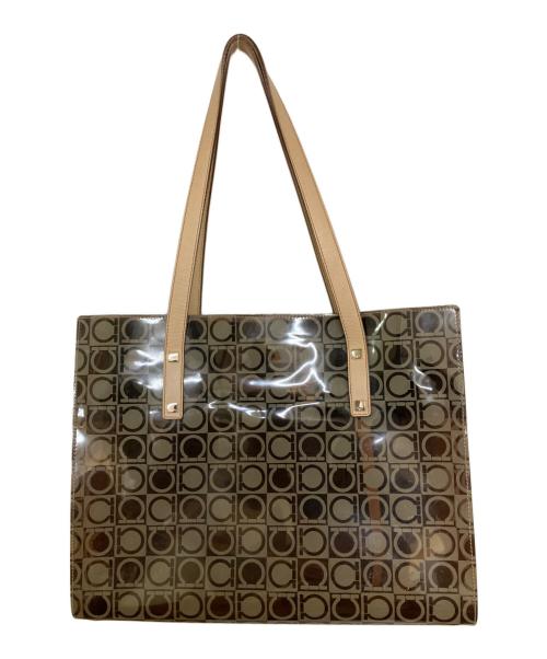 Salvatore Ferragamo（サルヴァトーレ フェラガモ）Salvatore Ferragamo (サルヴァトーレ フェラガモ) ガンチーニプリントPVCハンドバッグ ブラウンの古着・服飾アイテム