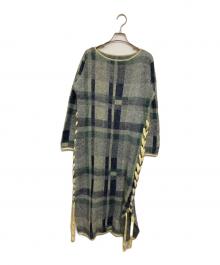 Ameri（アメリ）の古着「BIG CHECK LACE UP KNIT DRESS」｜グリーン