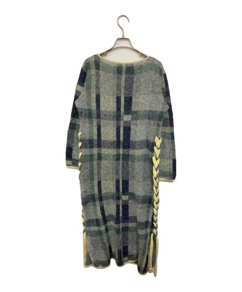 Ameri（アメリ）Ameri (アメリ) BIG CHECK LACE UP KNIT DRESS グリーン サイズ:Mの古着・服飾アイテム