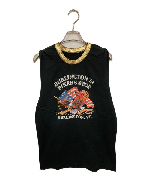 thridda（スリッダ）thridda (スリッダ) プリントノースリーブカットソー ブラック サイズ:FREEの古着・服飾アイテム