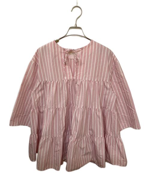 YORI（ヨリ）YORI (ヨリ) ストライプティアードチュニック ピンク サイズ:Freeの古着・服飾アイテム