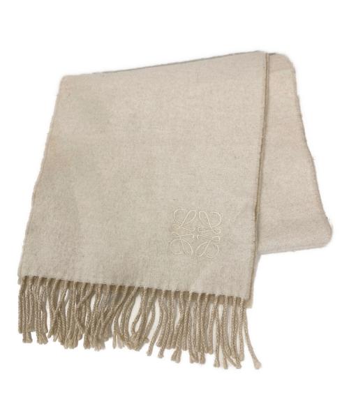 LOEWE（ロエベ）LOEWE (ロエベ) ロゴ刺繍ウールカシミヤマフラー アイボリーの古着・服飾アイテム