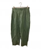 CristaSeyaクリスタセヤ）の古着「LINEN DOUBLE PLEATED WIDE PANTS」｜グリーン